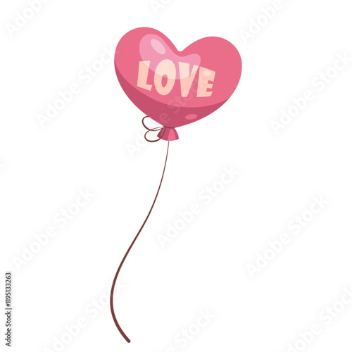Flying balloon with love text. Isolated vector love sign or amorous card, romantic gift or sentiment present. Lover event or Valentines day symbol. Passion and devotion, wedding, marriage celebration