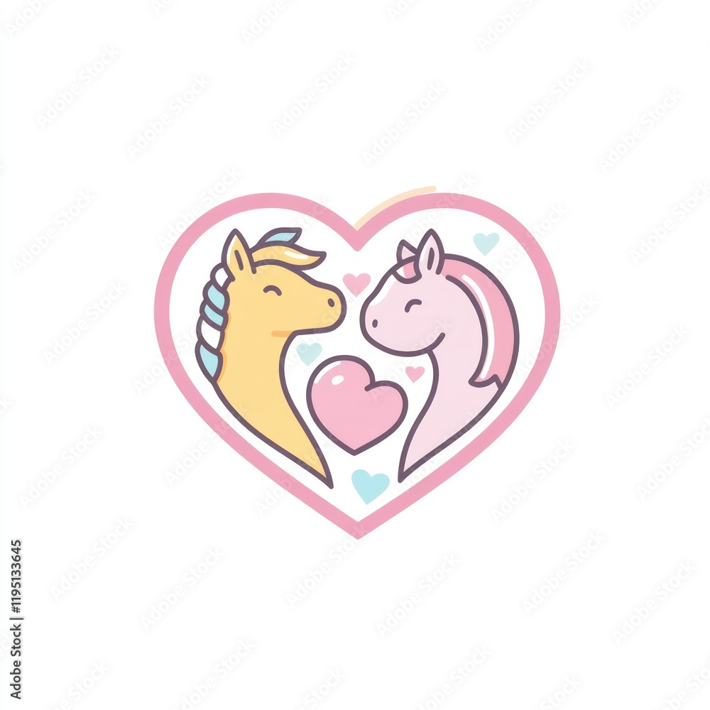 Loving unicorns heart design, pastel background, Valentine's Day card Loving unicorns heart design, pastel background, Valentine's Day card