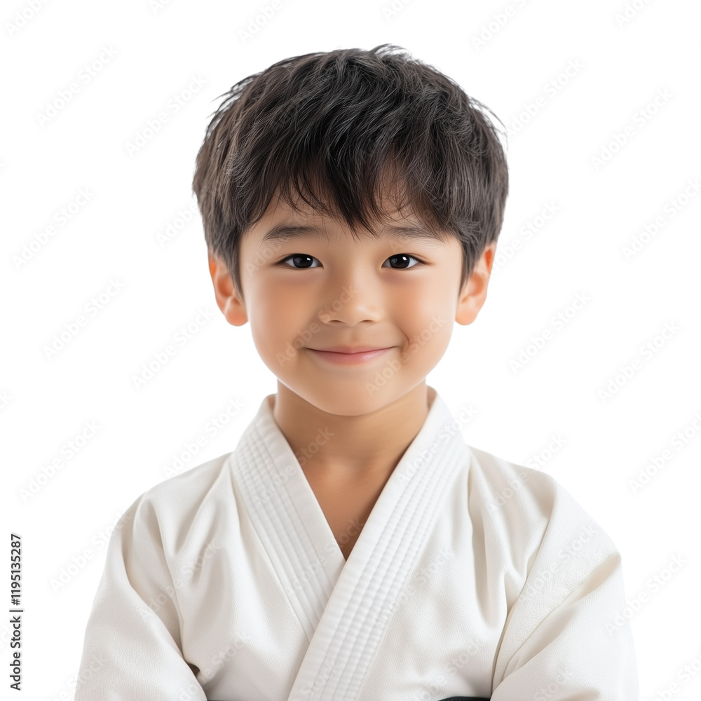 Friendly Asian boy in karate uniform isolated on transparent background Friendly Asian boy in karate uniform isolated on transparent background