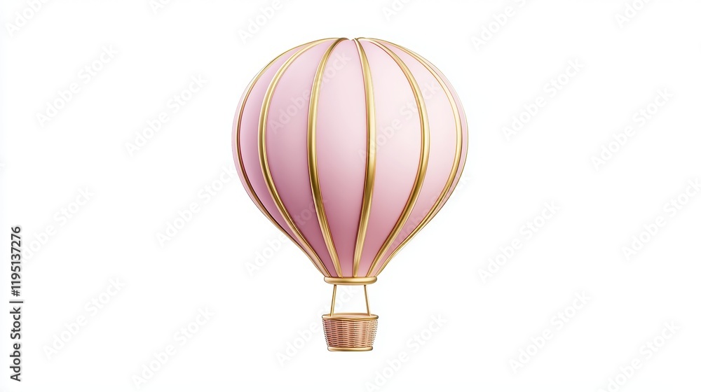 Naklejka premium Pink & Gold Hot Air Balloon 3D Render - 3D renders