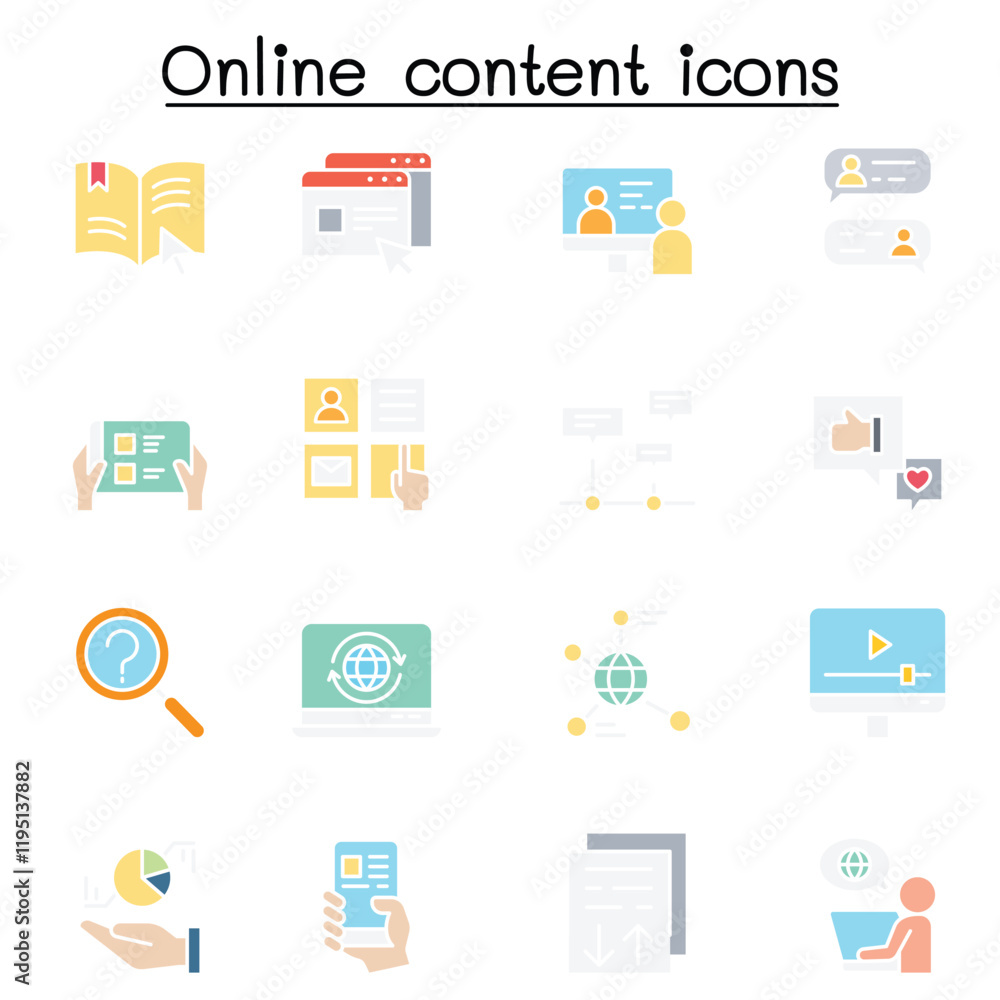 online content icon set in thin line style online content icon set in thin line style
