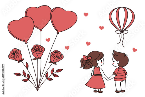 happy valentine day girl with balloons