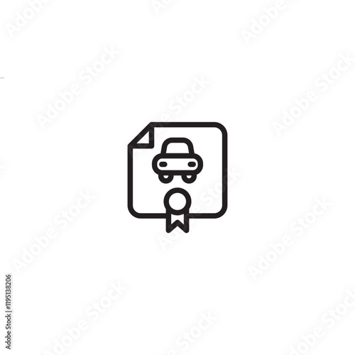 A minimalist line art icon of a car on a certificate with a ribbon, representing car ownership or a vehicle title.