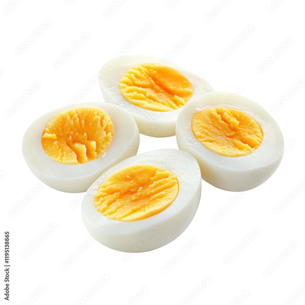 Delicious Boiled Eggs Ready to Eat: A Closeup View of Four Halved Hard Boiled Eggs, Showing Rich Yellow Yolks and Perfect White Delicious Boiled Eggs Ready to Eat: A Closeup View of Four Halved Hard Boiled Eggs, Showing Rich Yellow Yolks and Perfect White