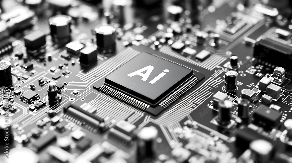 Cutting-edge microchip with AI symbol representing advanced artificial intelligence technology for machine learning and computing applications Cutting-edge microchip with AI symbol representing advanced artificial intelligence technology for machine learning and computing applications