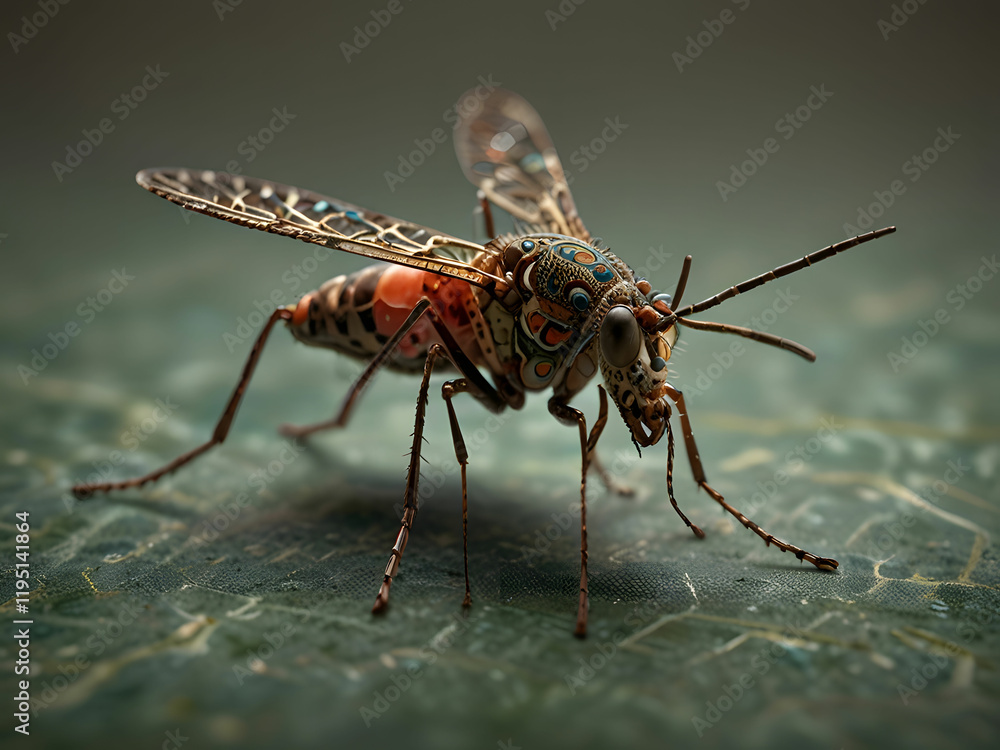A close-up macro shot of a mosquito probing human skin with its mouthparts illustrating the feeding process. A close-up macro shot of a mosquito probing human skin with its mouthparts illustrating the feeding process.