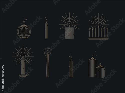 Obraz na płótnie Candle set different forms and shapes drawing in art deco style on black background w salonie