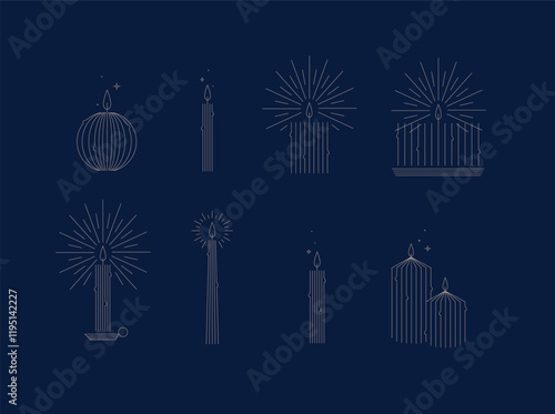 Obraz na płótnie Candle set different forms and shapes drawing in art deco style on blue background w salonie
