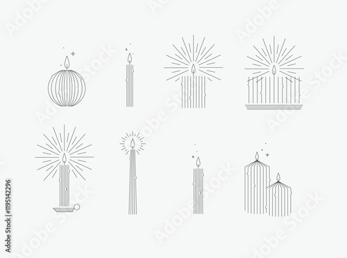 Obraz na płótnie Candle set different forms and shapes drawing in art deco style on grey background w salonie
