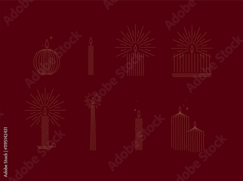 Obraz na płótnie Candle set different forms and shapes drawing in art deco style on red background w salonie