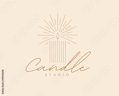 Obraz na płótnie Candle studio label design with lettering drawing in linear art deco style on beige background w salonie