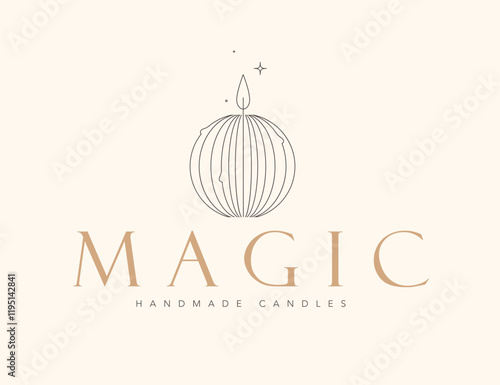 Obraz na płótnie Handmade candles salon label design with lettering magic drawing in linear art deco style on beige background w salonie