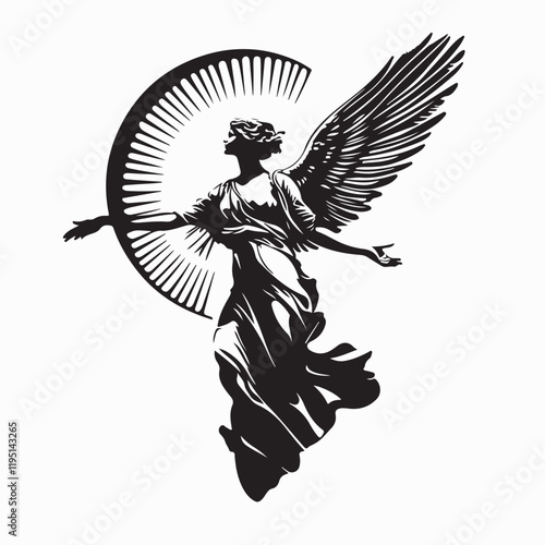 Silhouette Winged Victory Samothrace Vectors and Illustrations  isolated on white background.