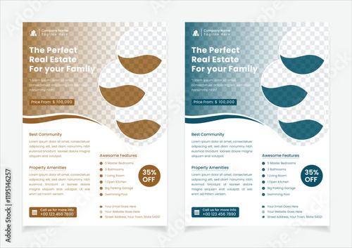 Corporate creative & modern home or real estate agency flyer design template A4 Print. 