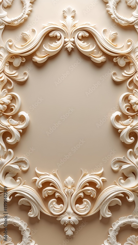 Subtle cream swirl design in cream swirl border frame pattern background Subtle cream swirl design in cream swirl border frame pattern background