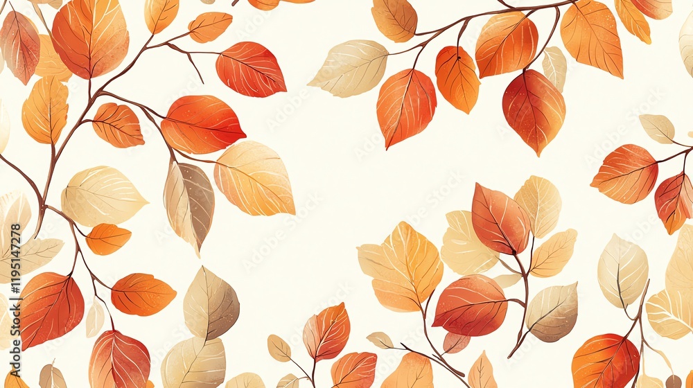 A vibrant pattern of autumn leaves in shades of orange, yellow, and cream, creating a warm and inviting atmosphere. A vibrant pattern of autumn leaves in shades of orange, yellow, and cream, creating a warm and inviting atmosphere.