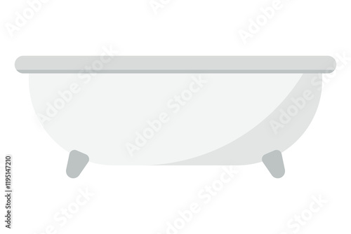 Modern bathtub vector illustration. Minimalistic flat design clipart, isolated white bath tub graphic for bathroom decor, interior design, and home improvement concepts.