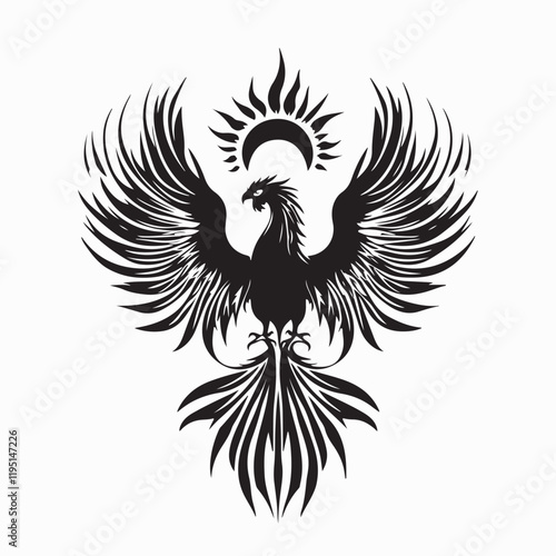 Phoenix logo vector. Hand drawn phoenix silhouette logo vector on white background.