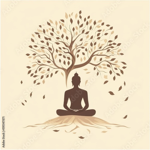 Wallpaper Mural Bodhi tree with a serene Buddha figure, symbolic and calming, flat design illustration Torontodigital.ca