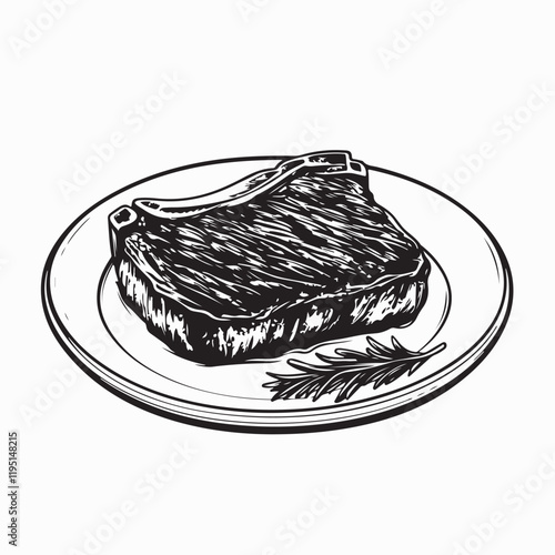 Steak Plate Vectors. Steak on a plate with a green garnish image vector.