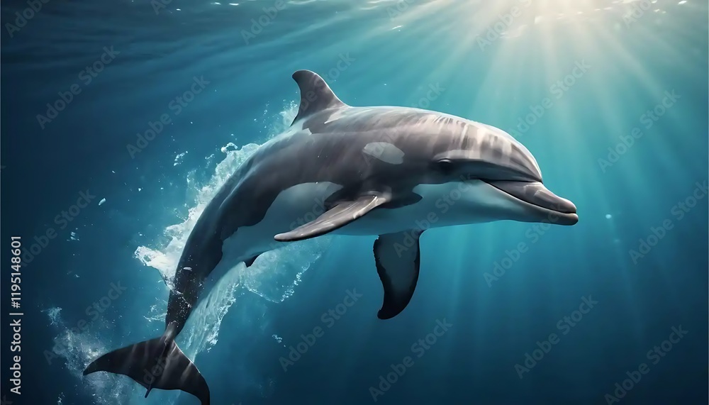 Dolphin's Graceful Dive: Sunlit Ocean, Serene Aquatic Art Dolphin's Graceful Dive: Sunlit Ocean, Serene Aquatic Art