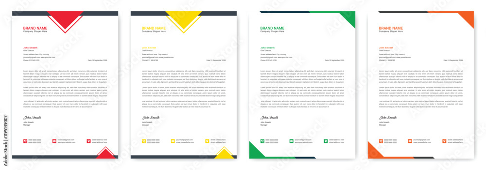 Modern creative & clean business style letterhead bundle of your corporate project design. Corporate letterhead with color variation. Letterhead template in abstract style flyer corporate official Modern creative & clean business style letterhead bundle of your corporate project design. Corporate letterhead with color variation. Letterhead template in abstract style flyer corporate official