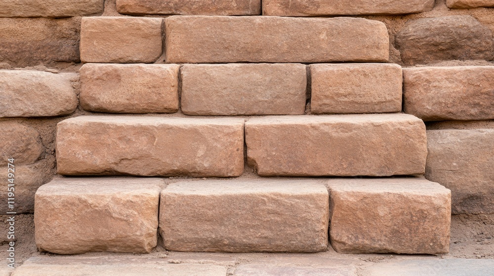 Fototapeta premium Steps made of weathered stone lead upward in a historic location revealing the passage of time through careful craftsmanship