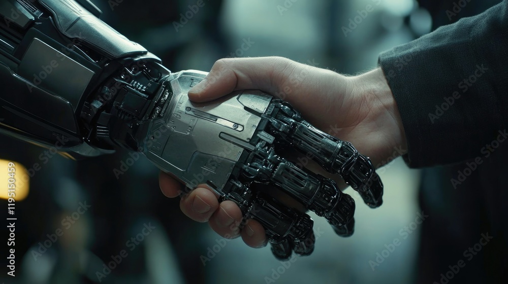 Human and Robot Handshake Symbolizing Future Collaboration and Trust Human and Robot Handshake Symbolizing Future Collaboration and Trust