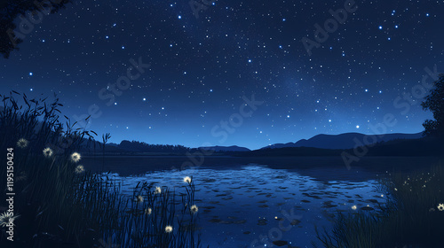 A calm starry night background. rendered five-points stars. Starbright. Illustration photo