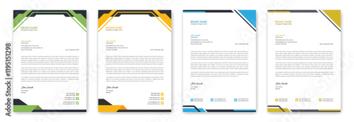 New business letterhead templates design. Corporate modern clean letterhead design with yellow blue and green color modern letter head. Professional creative word a4 letterhead branding identity card