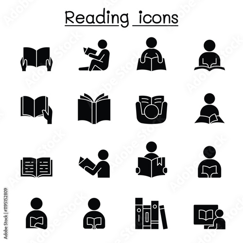Reading icons set in thin line style