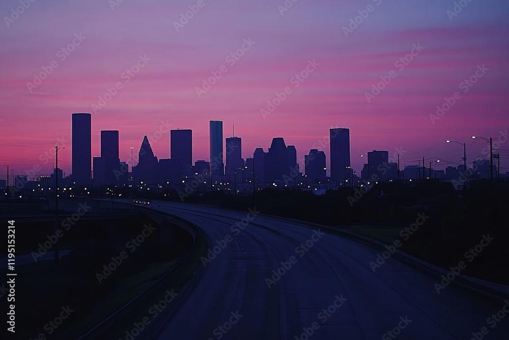 Fototapeta premium Houston, Texas Skyline At Sunset, Generative AI