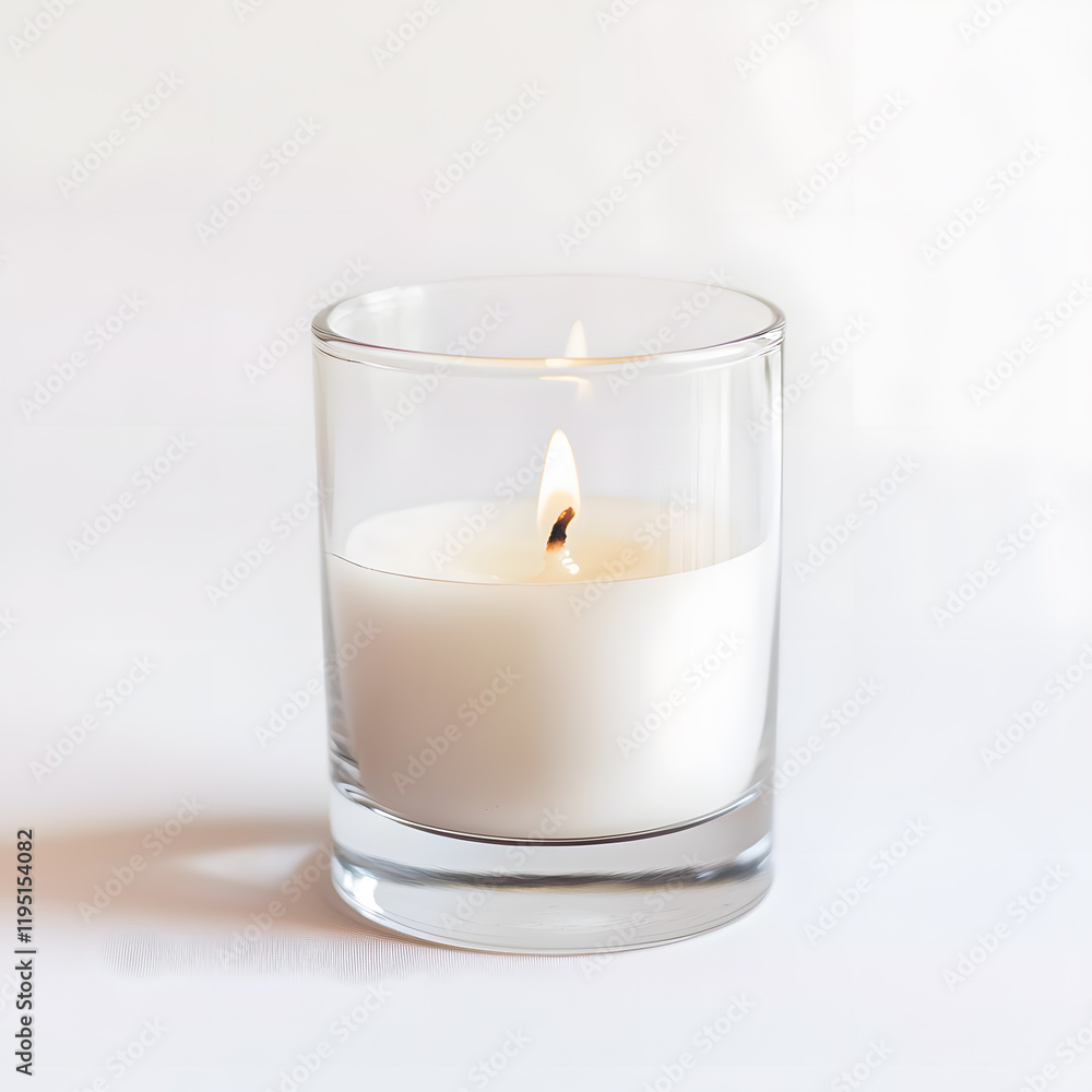 Single candle in glass holder mockup isolated on white background Single candle in glass holder mockup isolated on white background