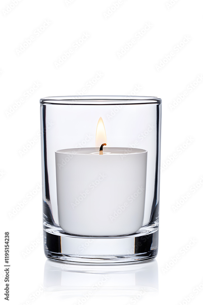 Single candle in glass holder mockup isolated on white background Single candle in glass holder mockup isolated on white background