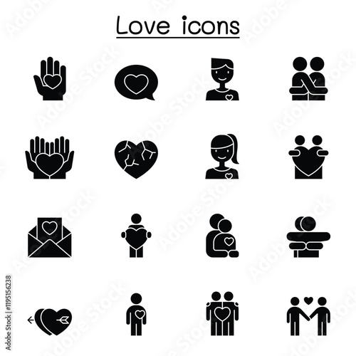 Love icons set in thin line style