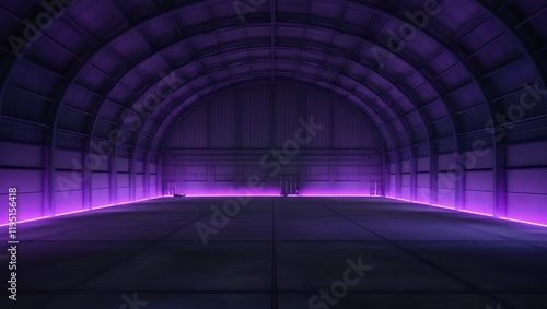 Empty hangar with purple neon light