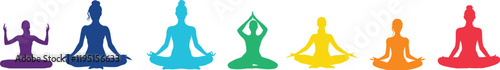 Set of Slim sportive young woman doing yoga & fitness exercises, silhouette yoga bundle. Generative ai