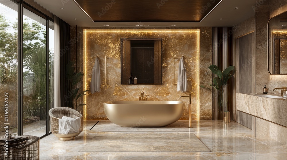Fototapeta premium Elegant Modern Bathroom Design with Luxurious Gold Accents