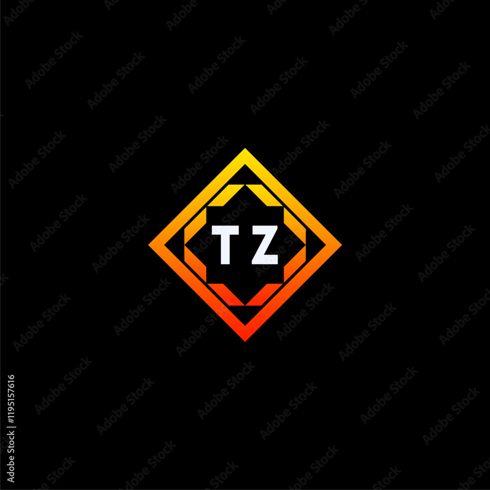 TZ initials dynamic geometric logo design features a bold lettering sign in an orange and black color scheme, displayed against a dark background TZ initials dynamic geometric logo design features a bold lettering sign in an orange and black color scheme, displayed against a dark background