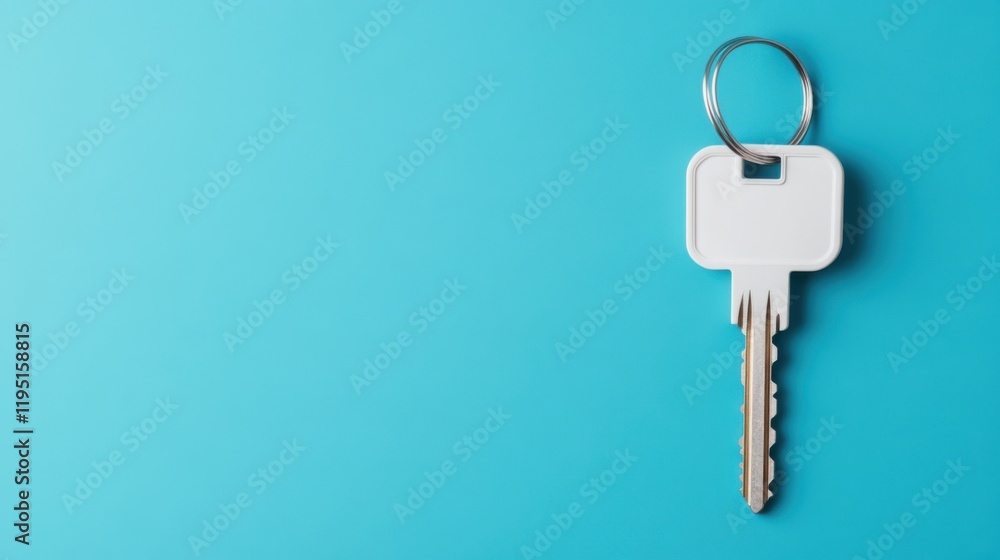 Single Key on a Bright Background with Keyring for Use in Security, Access, and Home Decoration Themes Single Key on a Bright Background with Keyring for Use in Security, Access, and Home Decoration Themes