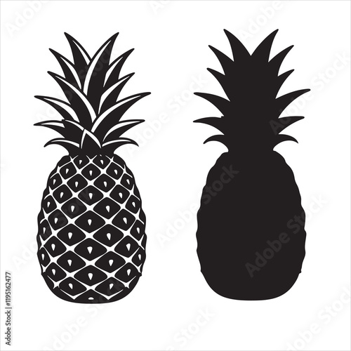 set of vector pineapple silhouette