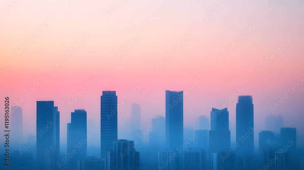 Fototapeta premium Vibrant City Skyline with Subtle Atmospheric Haze Symbolizing Air