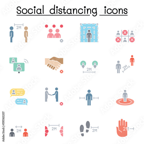 Social distancing icon set in thin line stlye