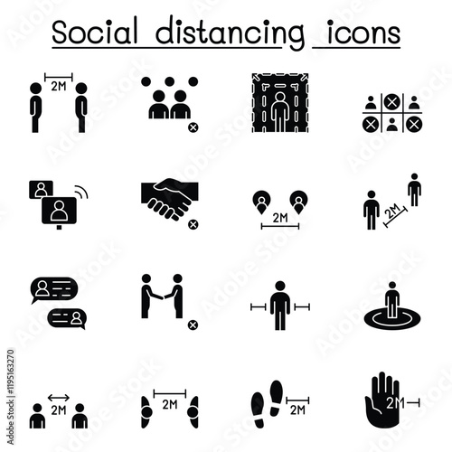 Social distancing icon set in thin line stlye