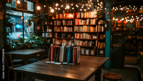 Wallpaper Mural Cozy bookstore interior with warm lighting, books on a wooden table, and a relaxed atmosphere. Perfect for articles about reading, literature, or cafes. Torontodigital.ca