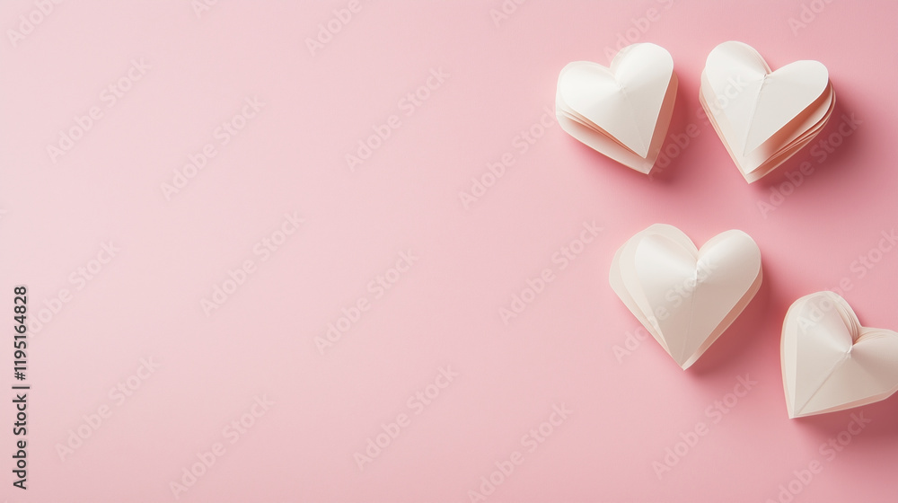 white hearts paper on pink background in flat lay style ,pink valentines for background white hearts paper on pink background in flat lay style ,pink valentines for background