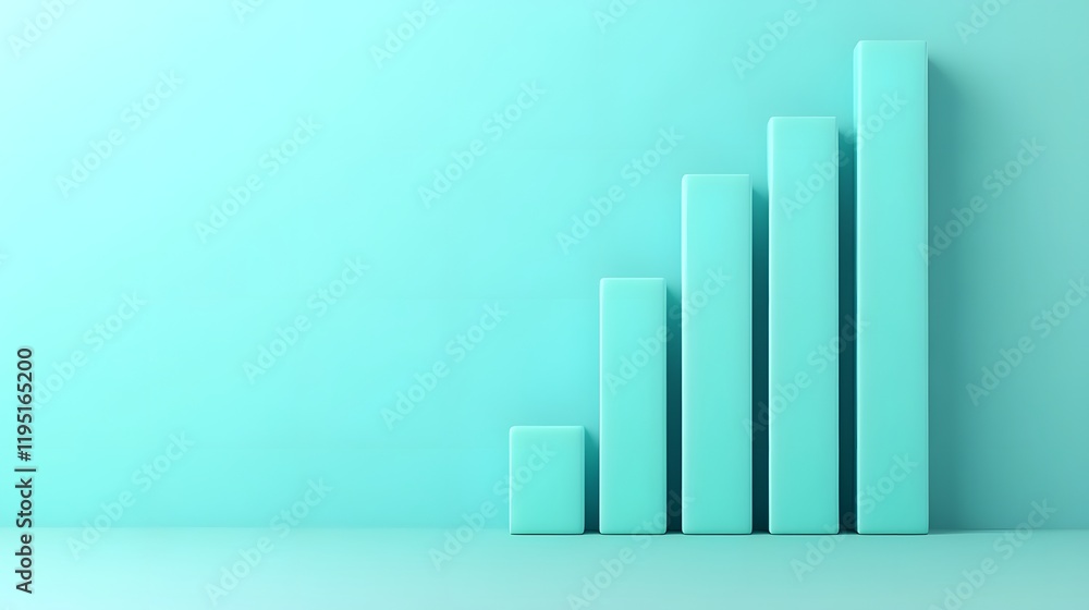 Upward Trend Bar Graph on Pastel Aqua 3D Upward Trend Bar Graph on Pastel Aqua 3D