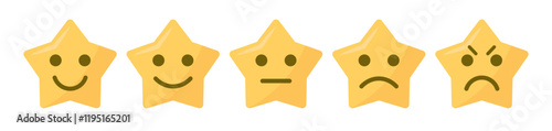 Rating emoji stars set of emotion with bad poor average good and excellent ratings for customer feedback and user experience vector illustration.