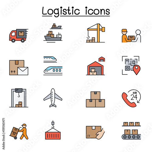 Logistic & Delivery service icon set in thin line style