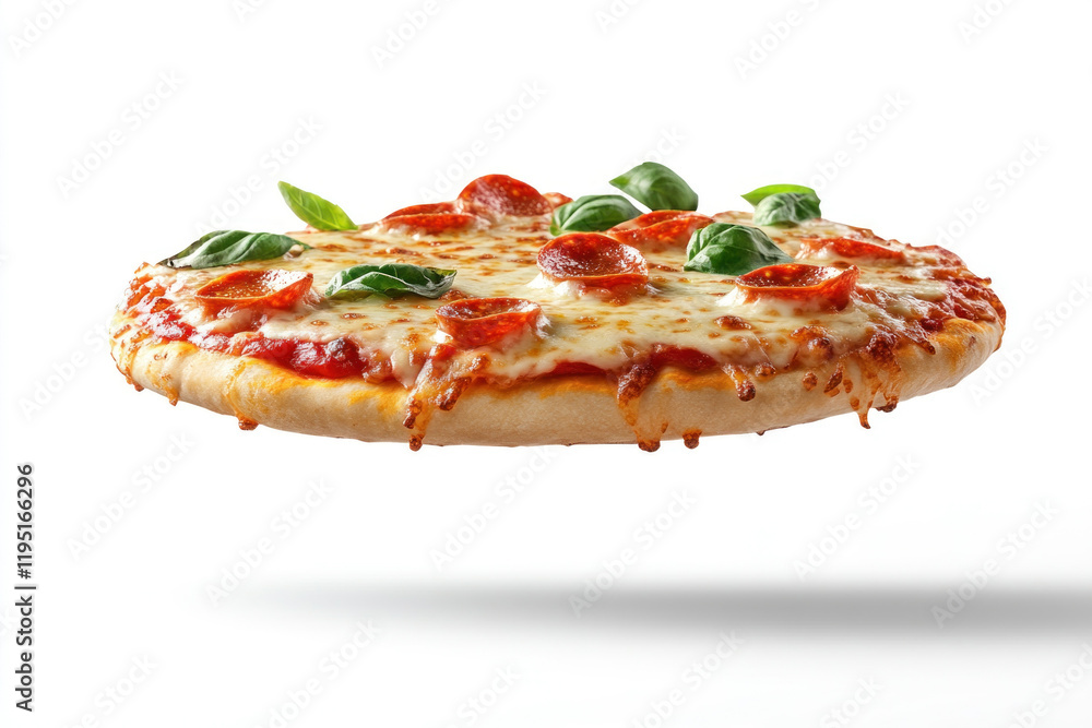 A pizza topped with gooey cheese and rich tomato sauce. A pizza topped with gooey cheese and rich tomato sauce.